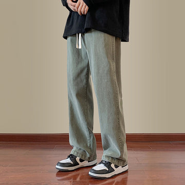 Vintage Drawstring Men Jeans High Street Fashion Design Straight Denim Pants Hip Hop Male Casual Trousers aidase-shop